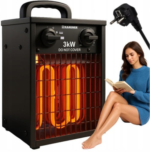 Nagrzewnica Elektryczna 3000W Kaminer Farelka Grzejnik z Termostatem Mocna