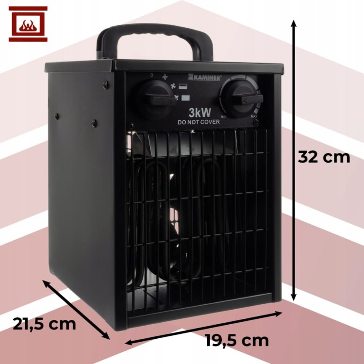 Nagrzewnica Elektryczna 3000W Kaminer Farelka Grzejnik z Termostatem Mocna