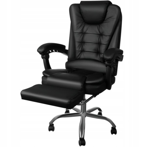 Fotel biurowy obrotowy krzesło biurowe obrotowe do biurka podnóżek czarny