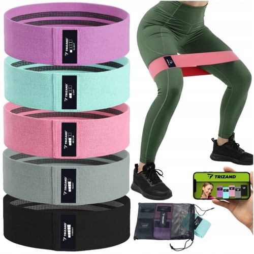 Gumy Materiałowe do Ćwiczeń Trizand Zestaw Fitness Antypoślizgowe 5szt QR