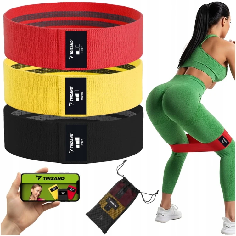 Gumy Materiałowe do Ćwiczeń Trizand Plan Treningowy QR Oporowe 3 szt 8–31kg
