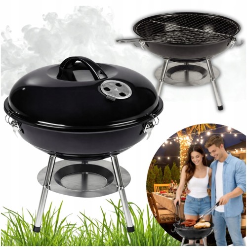 GRILL OGRODOWY WĘGLOWY ZAMYKANY POKRYWA PRZENOŚNY TURYSTYCZNY 34 CM