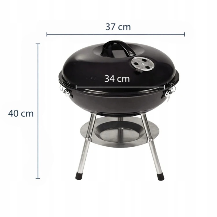GRILL OGRODOWY WĘGLOWY ZAMYKANY POKRYWA PRZENOŚNY TURYSTYCZNY 34 CM